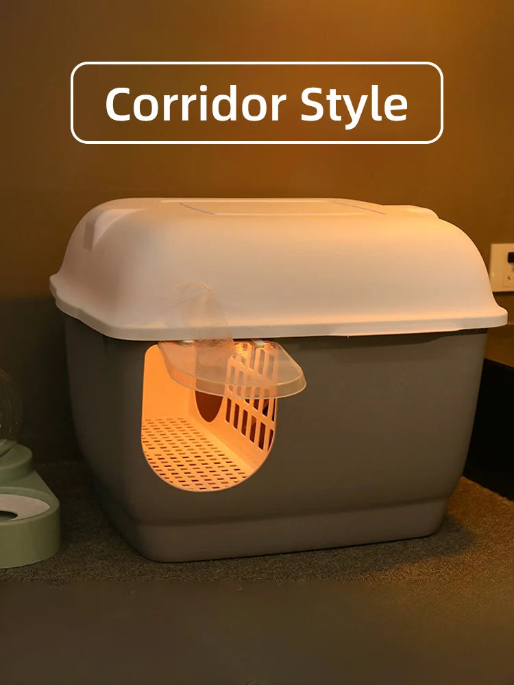 HOOPET Cat Litter Box Large Capacity Cat Litter boxes with Hallway Pet Pan Supplies for Cats and Kittens Splash proof litters