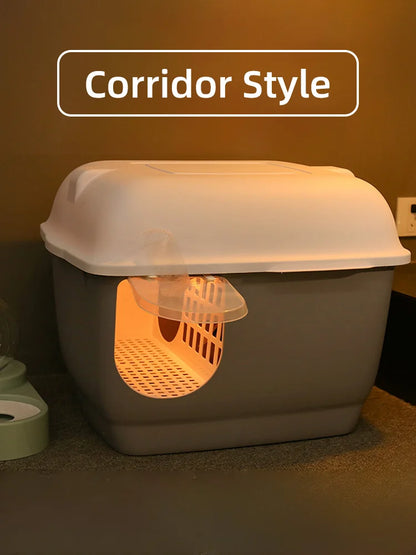 HOOPET Cat Litter Box Large Capacity Cat Litter boxes with Hallway Pet Pan Supplies for Cats and Kittens Splash proof litters