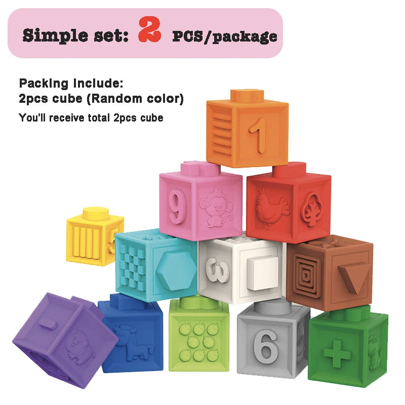 Baby Soft Rubber Cube Puzzle Montessori Toddlers Touch Early Education Squeeze Stacker Relief Gifts Kids Children Bath Toys