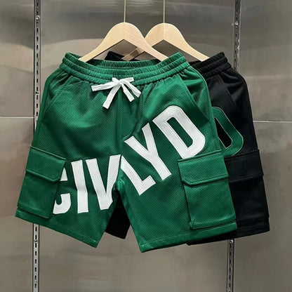 Summer Men's Casual Shorts Korean High-quality Green Twill Shorts Letter Embroidered Sports Pants Fashion Men's Clothing 2023