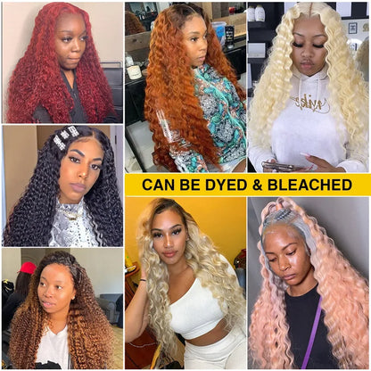 360 Full Invisi Strap Drawstring Sung HD Lace 30 Inch Human Hair Wigs 250% Density Water Kinky Curly Pre Plucked Glueless Black