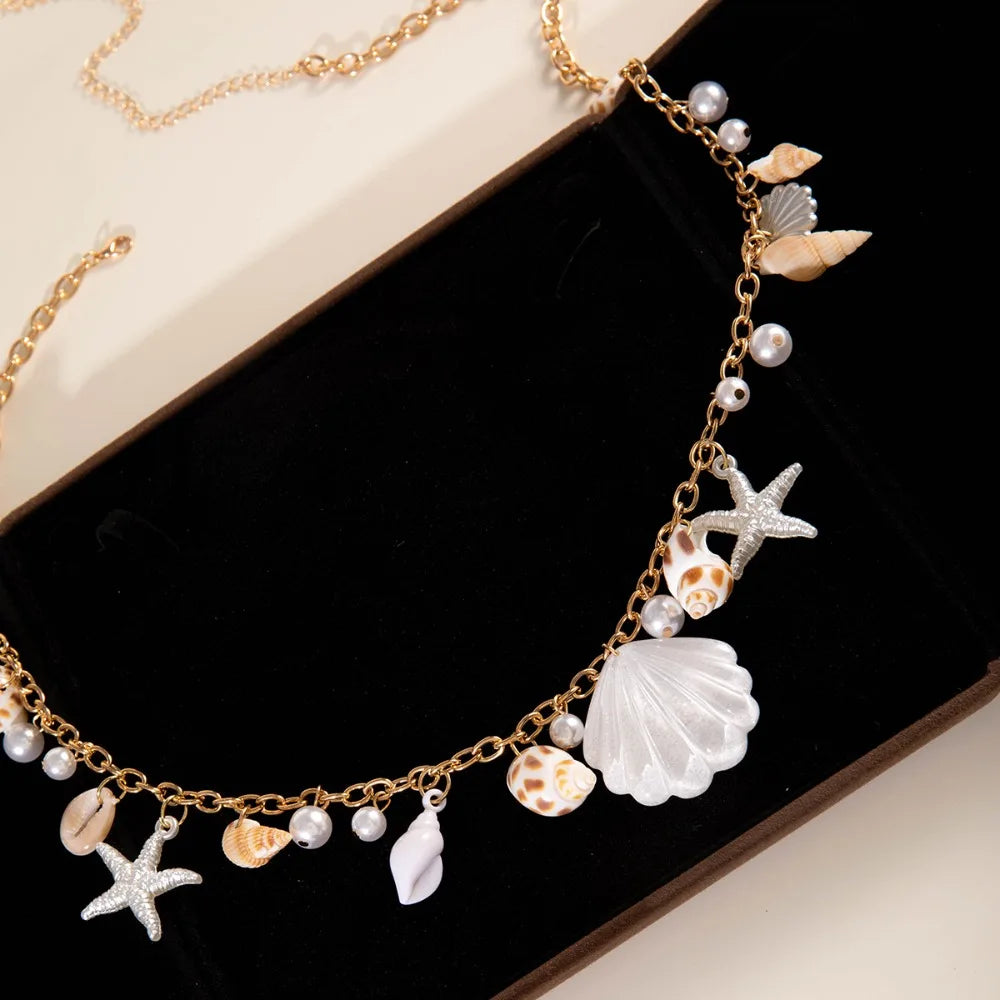 Chaîne de taille bohème d'été, pendentif en forme d'étoile de mer, coquillage, lien de taille ajouré, chaîne de corps pour bikini de plage pour femmes