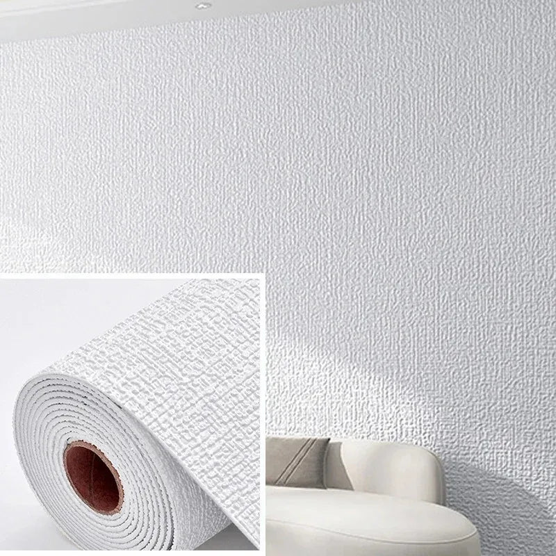 Papier peint autocollant 3D en mousse de lin, 50 cm x 10 m, couleur unie, épais, imperméable, pour rénovation murale