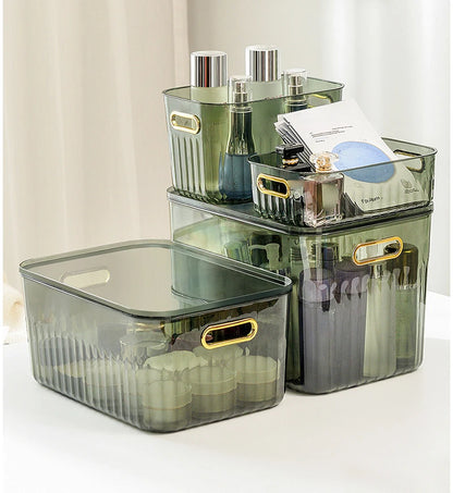 Light Luxury Desktop Cosmetic Plastic Drawer With Lid Wardrobe Sundries Toy Storage Box Transparent Storage Basket With Handle