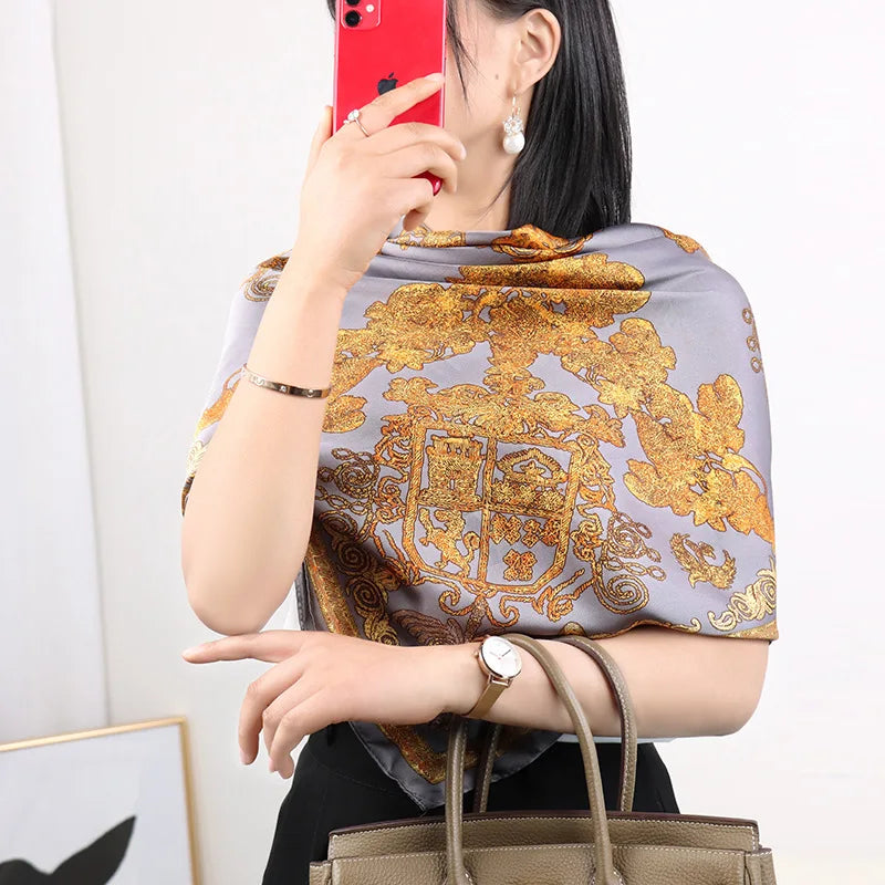 ELAIFRUIHAO Foulard en soie florale pour femme, hijab, bandana imprimé, grand format, carré, 110 cm, en satin