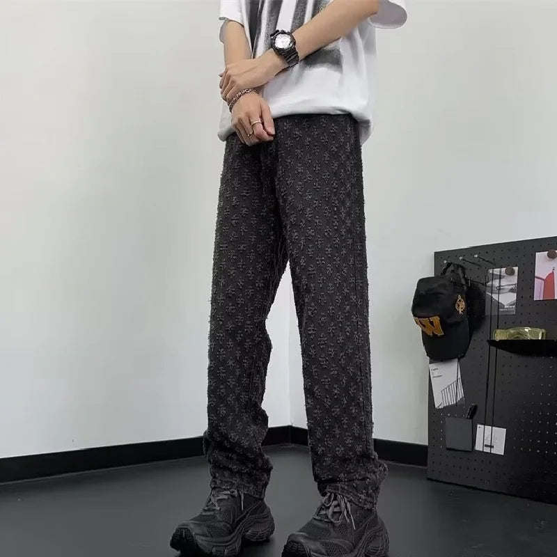 Ccowboy Shorts Men's Summer Workwear Pants Loose Straight Leg Mid Length Pants Elastic Waist American High Street Trendy Shorts