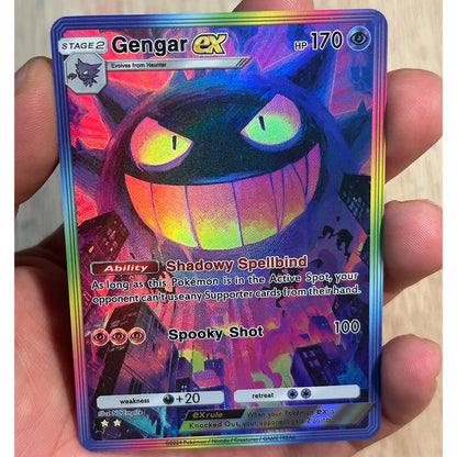 3Pcs/set DIY Anime PTCG Collection Card Gengar Ex HP170 English Spooky Shot Refractive Color Flash Relief Card Kid Gifts Toy