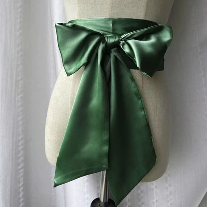 Satin Silk Bow Corset Waist Belt Wide Decorative Bowknot Fabric Ribbon Cummerbunds DIY Waist Bands For Women Lady Girl Bridal