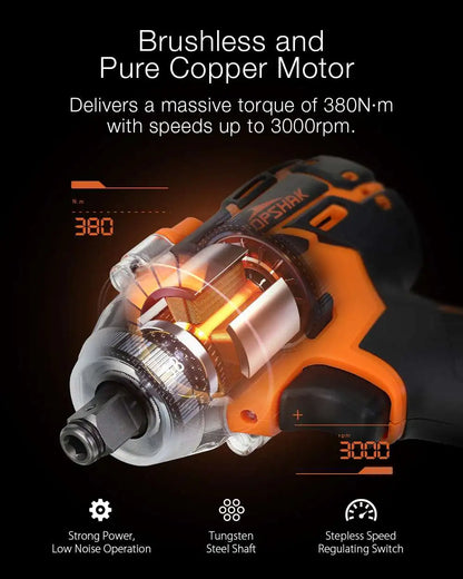 380N.M 1/2 inch Brushless Electric Impact Wrench Cordless Electric Wrench Rechargeable for 18V Battery Screwdriver Power Tools