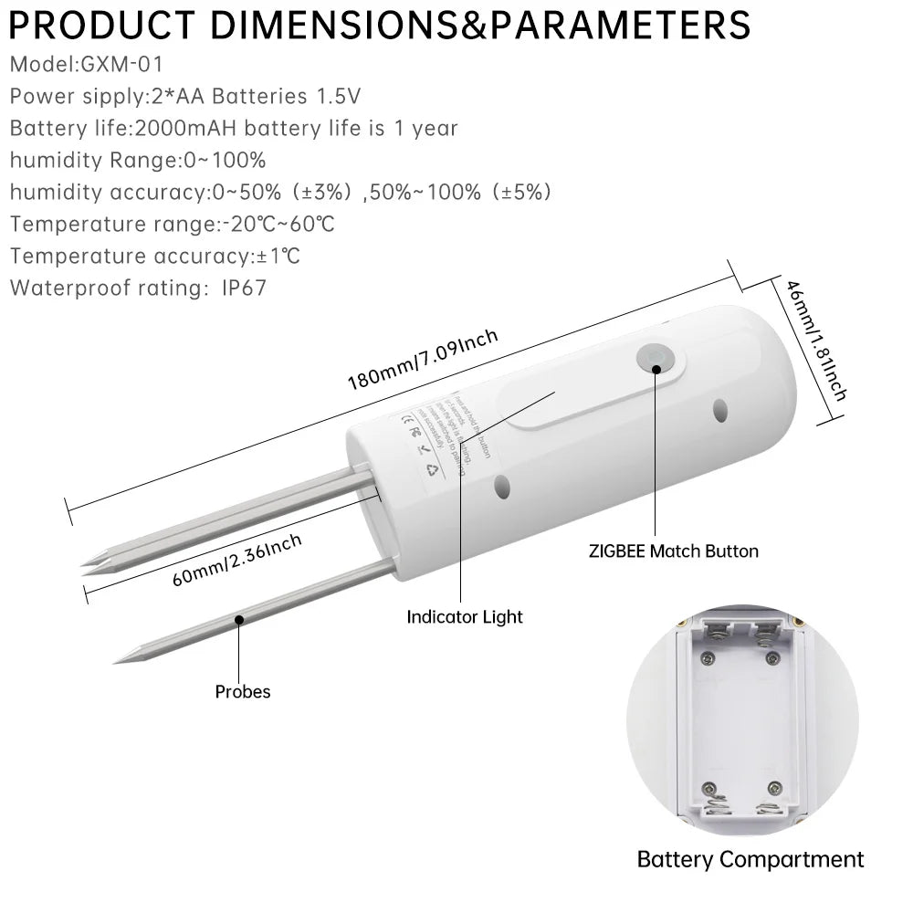 Moniteur de plantes ZIGBEE, compteur de température du sol extérieur, testeur d'humidité, capteur d'automatisation de jardin, détecteur TUYA d'irrigation