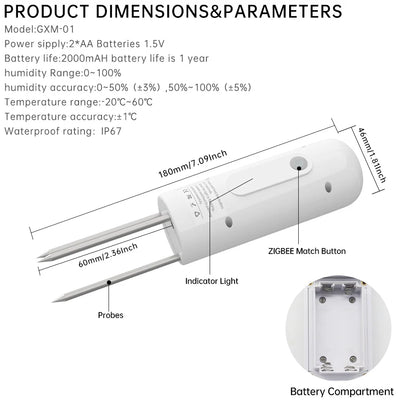 Moniteur de plantes ZIGBEE, compteur de température du sol extérieur, testeur d'humidité, capteur d'automatisation de jardin, détecteur TUYA d'irrigation
