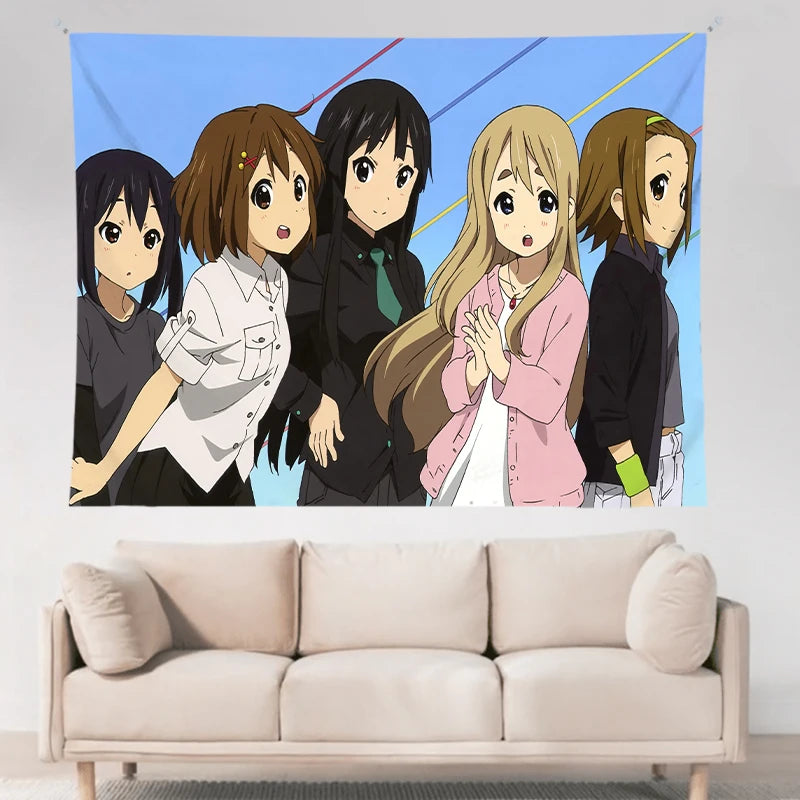 VIKAMA Anime Tapestry Sweet Fun Mvp Sisters & Cat Ears Maid & Electro Girls Ins Style Living Room Kawaii Decoration Game Room