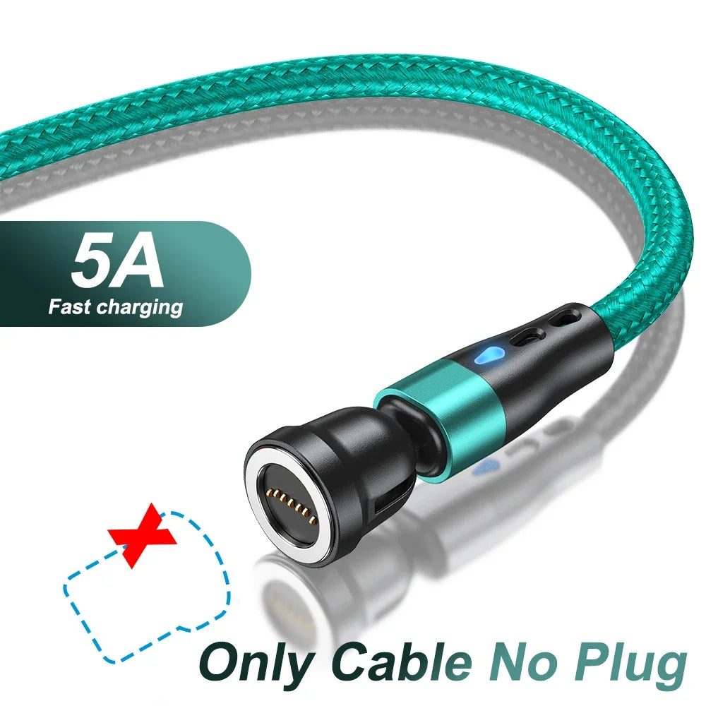 AUFU 5A Magnetic Cable 540 Rotate Fast Charging Magnetic USB Type C Cable For iPhone 14 Samsung Xiaomi Realme Mobile Phone Cable