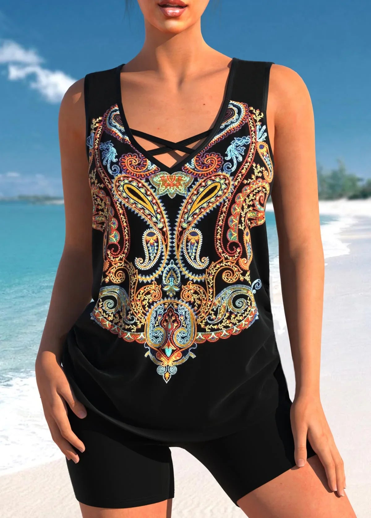 2025 Women's Bikini Set Casual Thermal Beach Swimwear Vest Shorts Ensemble Summer Vacation Hot Sale from Mainland China