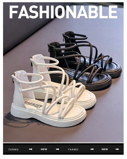 Girls' Roman Shoes 2025 New Fashionable Baby Shoes, Middle and High Top, Little Girls' Open toed Soft soled Princess Sandals