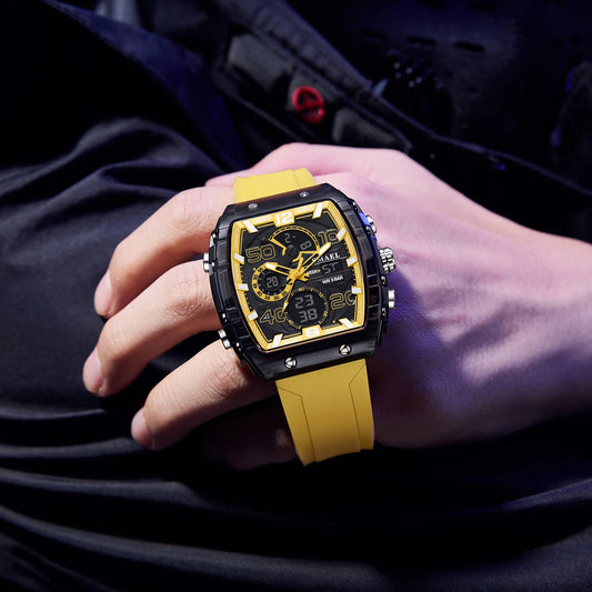 SMAEL Marque 8109 Nouvelle montre électronique mode carré double affichage étanche lumineux multicolore pour hommes