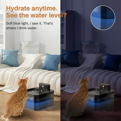 Fontaine à eau automatique pour chat, chargement sans fil 5 V, 2,2 L, avec détecteur de mouvement, pour animaux de compagnie