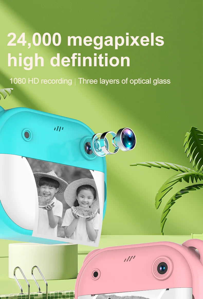 Kids Instant Print Camera Mini Digital Camera Photography Video Camera Toys Inkless Printing Thermal Print Camera for Girls Boys