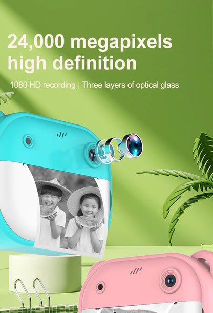 Kids Instant Print Camera Mini Digital Camera Photography Video Camera Toys Inkless Printing Thermal Print Camera for Girls Boys