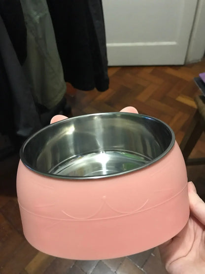 Stainless Steel Cats Food Bowls Non-slip Crash Pets Bowls Lovely Inclined Kitten Puppy Food Drinking Water Feeder Premium Design