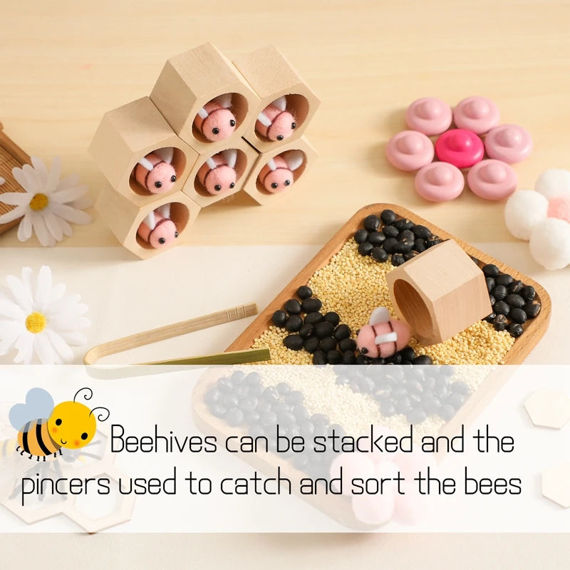 Montessori Honeycomb Wooden Toys Bee Educational Toys Assemble The Block Beehive Toys Hand-foot Coordination Toy A Gift For Baby