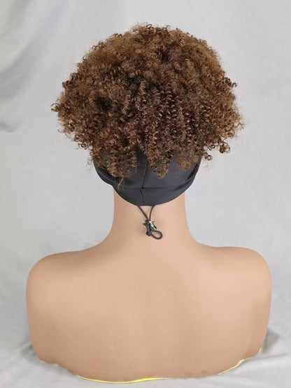 200% Density 1BT30 Afro Kinky Curly Scarf Wig with Bangs Machine Made Wig Curly 100% Human Hair Wig Preplucked for Black Women
