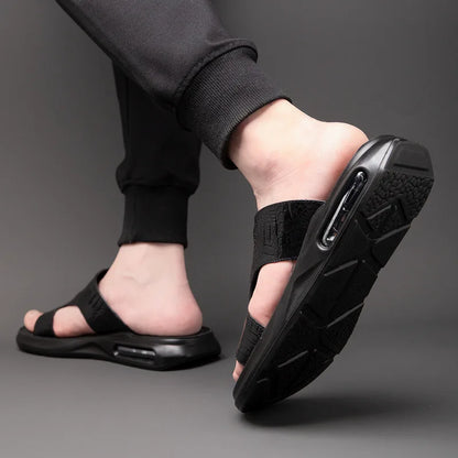 Chaussures d'été pour hommes, sandales en cuir véritable, imprimé crocodile, pantoufles décontractées, tongs à coussin d'air, chaussures de plage cool
