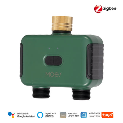 MOES Tuya Smart ZigBee 2-Outlet Water Timer Brass lnlet Sprinkler with Filter Programmable Irrigation Work With Alexa GoogleHome
