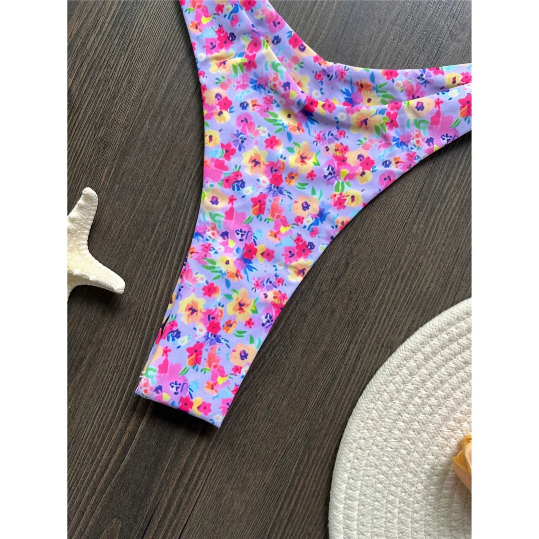 Sexy Colorful Floral Printed Bandeau Bikini Female Swimsuit Women Swimwear Two-pieces Bikini set Bather Bathing Suit Swim K6137