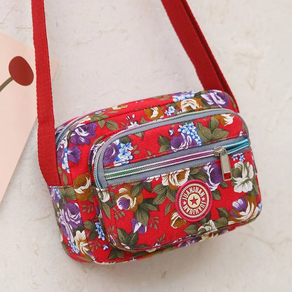 Casual Backpack Messenger Nylon Canvas Cloth Bag Shoulder Multi Layered Floral Print Mother Handbag Women's Crossbody Bag