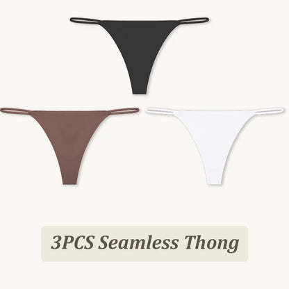 3PCS Seamless Thong Women Thin Strap Low Waist High Flexibility Panties Sexy Underwear Ladies Briefs T-back Comfortable Women