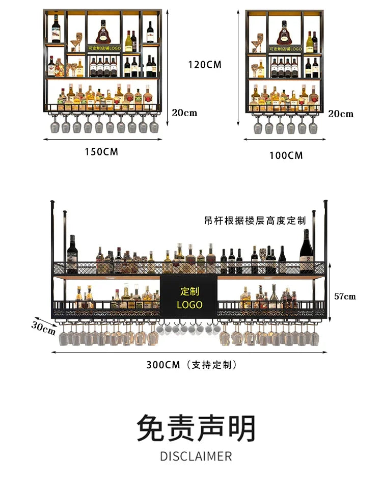 Customized: bar counter wine cabinet against the wall, hanging shelves, industrial style bar, wrought iron display stand,
