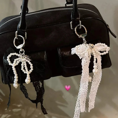 Chaîne de téléphone portable en dentelle et perles, style coréen des années 2000, breloque, nœud, porte-clés, écouteurs, sac, pendentif, accessoires Kawaii