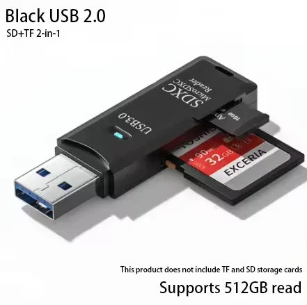 Lecteur de cartes multifonction 2 en 1 USB 3.0/2.0 haute vitesse, compatible avec cartes TF et SD, pour ordinateur, tablette, appareil photo, ordinateur portable, voiture