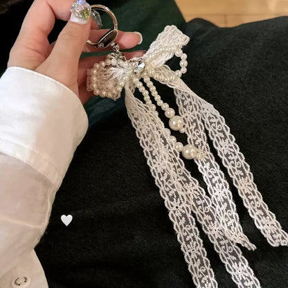 Chaîne de téléphone portable en dentelle et perles, style coréen des années 2000, breloque, nœud, porte-clés, écouteurs, sac, pendentif, accessoires Kawaii
