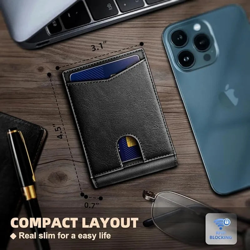 YATBEST Men's Card Bag Leather Multi slot Wallet RFID Anti theft Brush with ID Card Window Fashion Card Clip