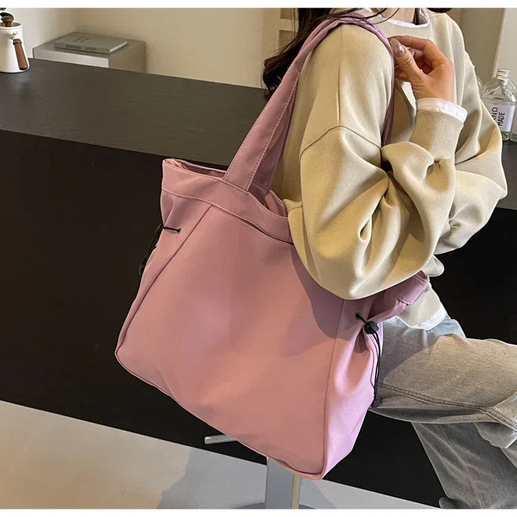Sac fourre-tout décontracté de grande capacité, sac de voyage simple pour femme, grand sac à bandoulière, sacs à main esthétiques, sac fourre-tout à cordon