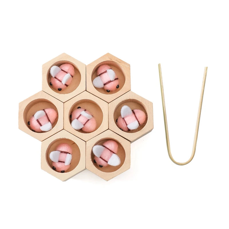 Montessori Honeycomb Wooden Toys Bee Educational Toys Assemble The Block Beehive Toys Hand-foot Coordination Toy A Gift For Baby