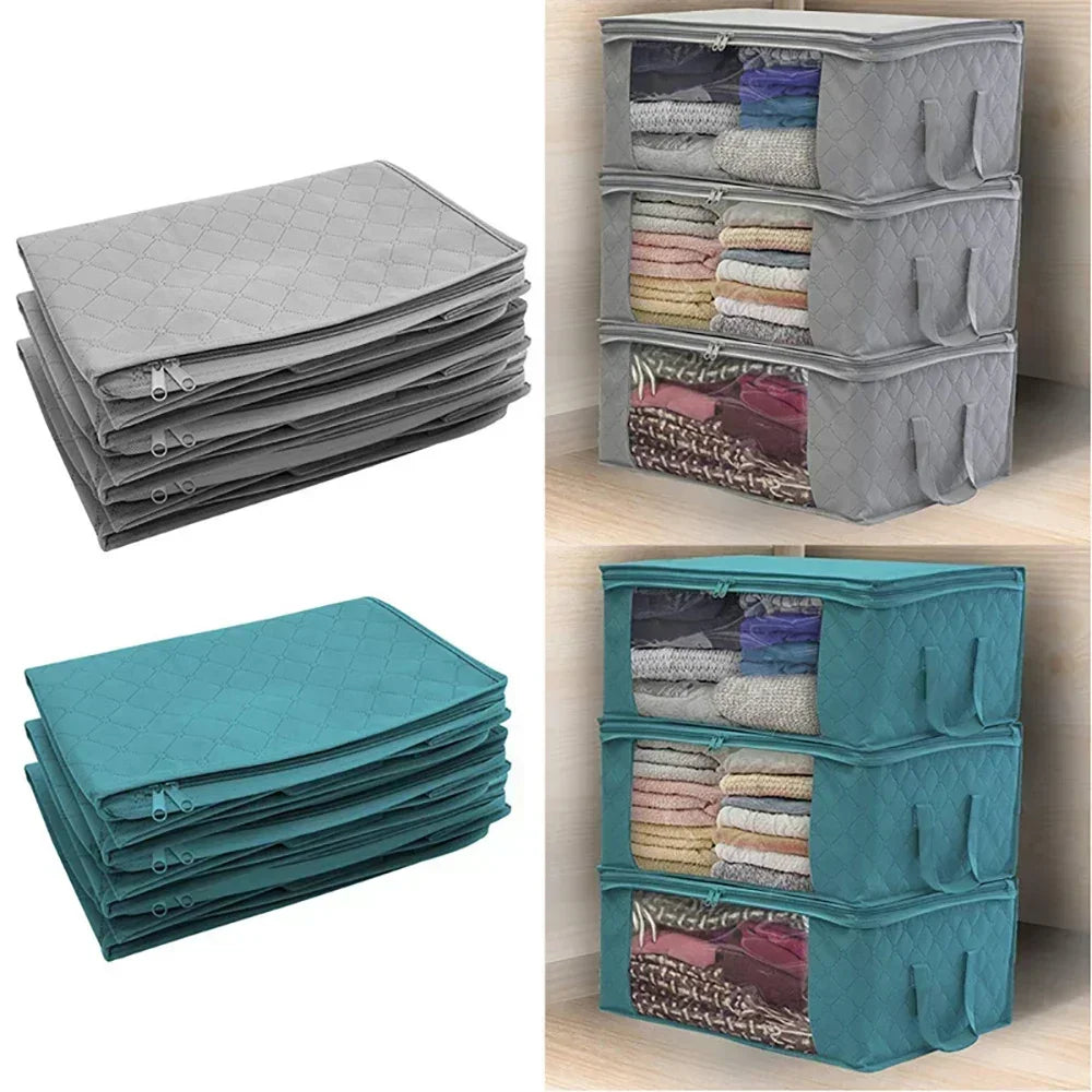 Foldable Home Closet Storage Bag Clothes Quilt Blanket Zipper Organizer Box Large Capacity Non-woven Storage Boxes 49×36×21cm