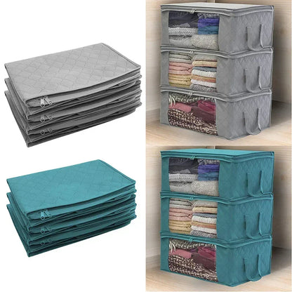 Foldable Home Closet Storage Bag Clothes Quilt Blanket Zipper Organizer Box Large Capacity Non-woven Storage Boxes 49×36×21cm