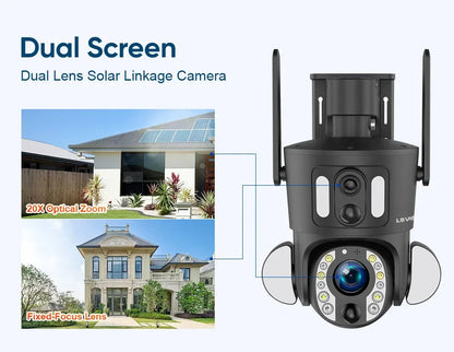 LS VISION 4G Solar Security Camera Outdoor 20X Zoom Dual Screen 8MP WiFi PTZ Dual Lens PIR Detection Auto Tracking Camera UBOX