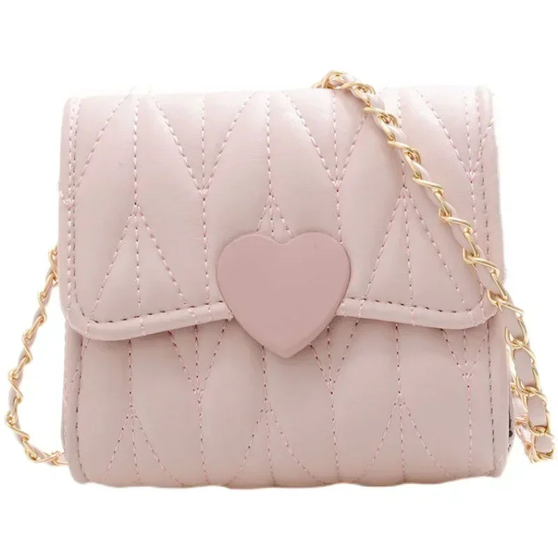 Fashion Heart Baby Girls Small Shoulder Bags Kids Coin Purse Accessories Handbags Lovely Children's Mini Square Messenger Bag
