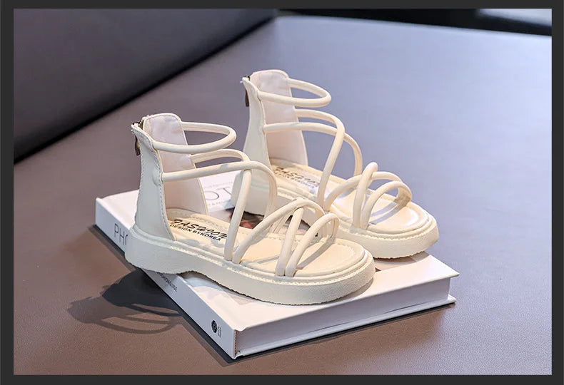 Girls' Roman Shoes 2025 New Fashionable Baby Shoes, Middle and High Top, Little Girls' Open toed Soft soled Princess Sandals