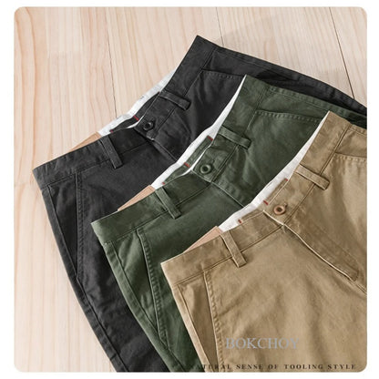 2025 Summer New Casual Cargo Cotton Shorts for Men Clothing Straight Big Pockets Solid Color Summer Pants FY7701