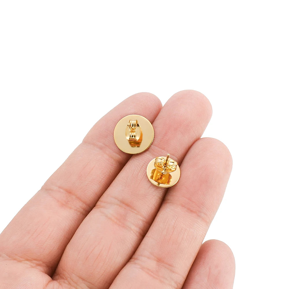50-100pcs Stainless Steel Water Gold Earrings Studs Base Blank Post Pins Earring Plug Ear Back Findings for DIY Jewelry Making