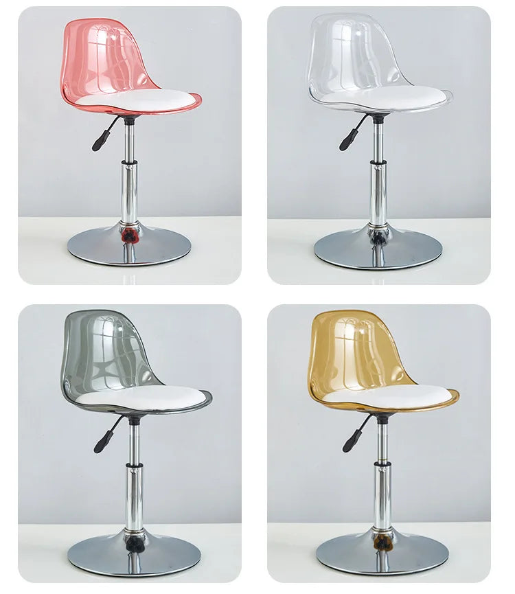 Adjustable Modern Bar Stool with Transparent Backrest Metal Frame Upholstered Seat with Lifting and Rotating Function