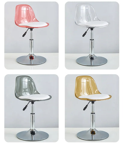 Adjustable Modern Bar Stool with Transparent Backrest Metal Frame Upholstered Seat with Lifting and Rotating Function