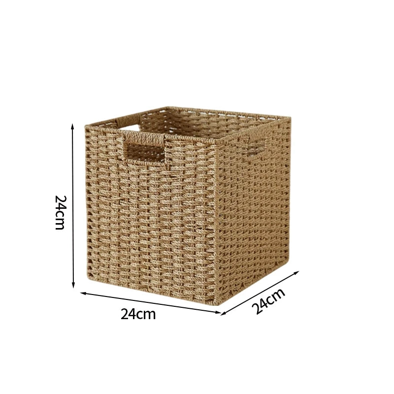 Boîte de rangement tissée à la main Grand panier Rangement de vêtements tissés Cuisine Chambre Salon Vêtements Épicerie Articles divers Organisateur
