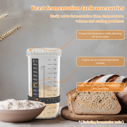 7Pcs Sourdough Starter Kit with Cloth Covers Temperature Date Marked Feeding Bands and Scraper for 3-4 In Jars Baking Supplies