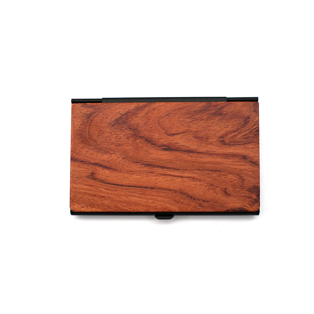 Personalized Wooden Business Card Holder - Custom Logo Wood & Metal Case for Men and Women - Perfect Gift